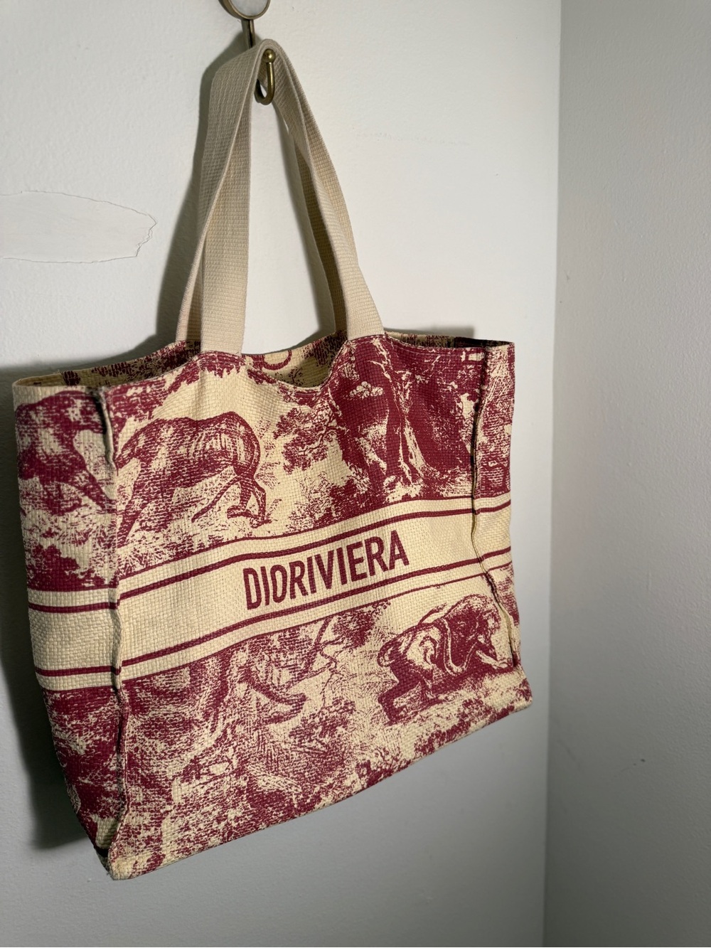 Dioriviera Red and Cream Canvas Tote - Picture 3 of 6